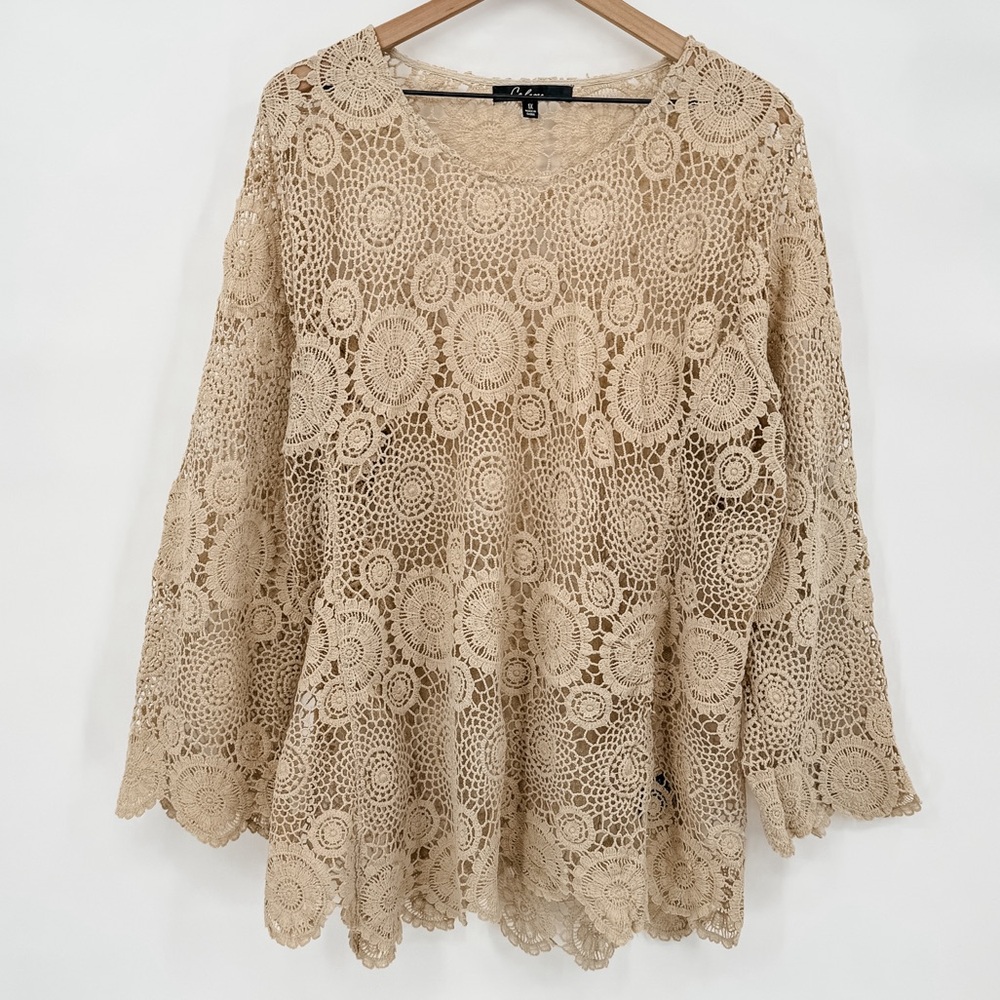 Tan Crochet Top Size 1x‎ Sheer
